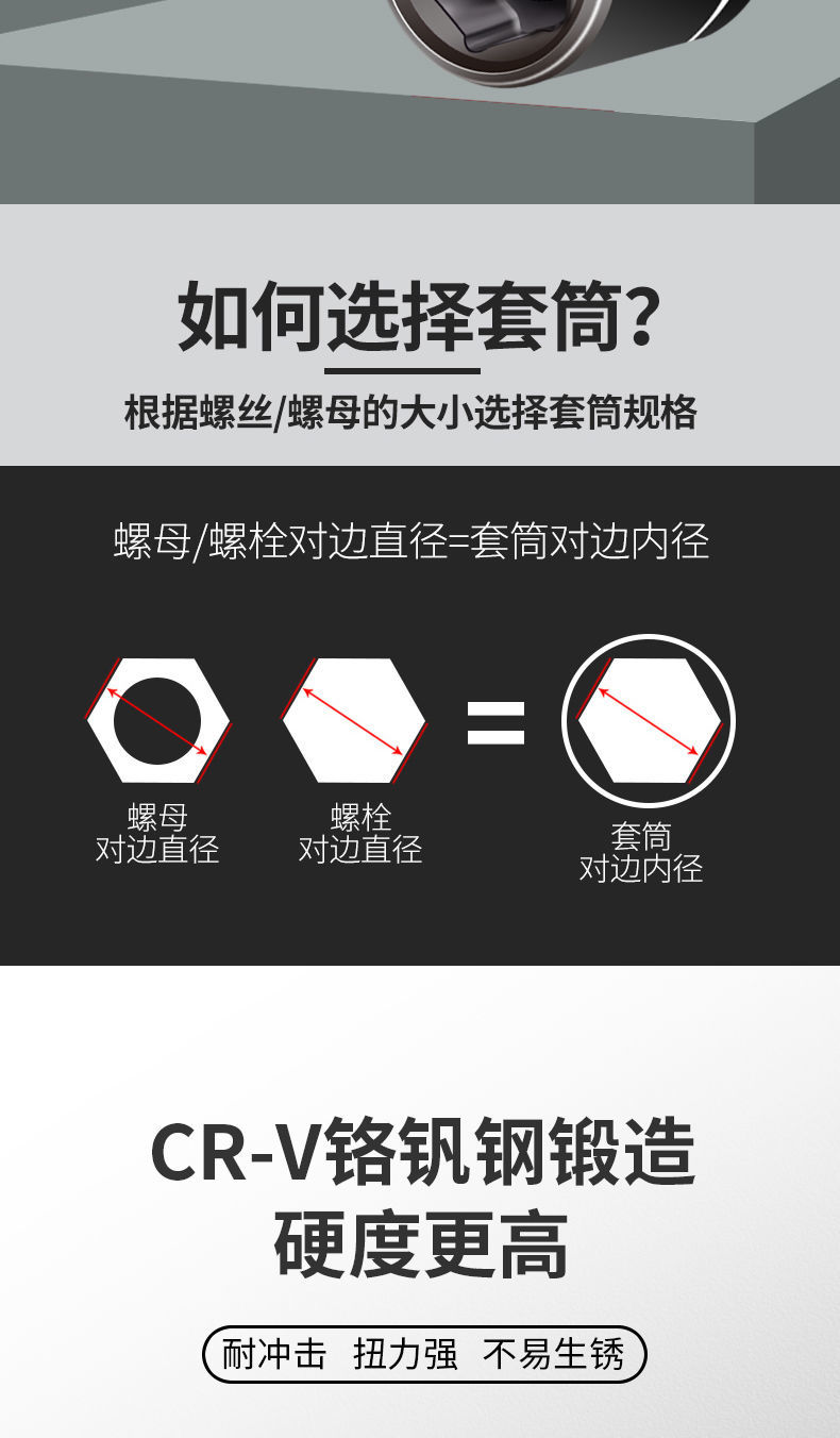 钻尾丝套筒头电动自攻丝燕尾丝套筒8内六角加长批头螺母套筒头 工业黑
