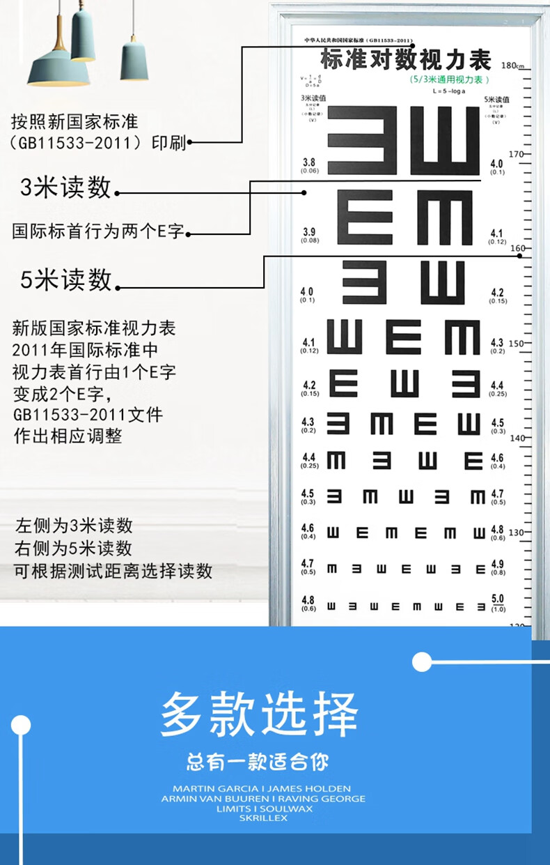 【保价30天】 标准对数视力表标准儿童视力表医用家用5米可挂成人灯箱