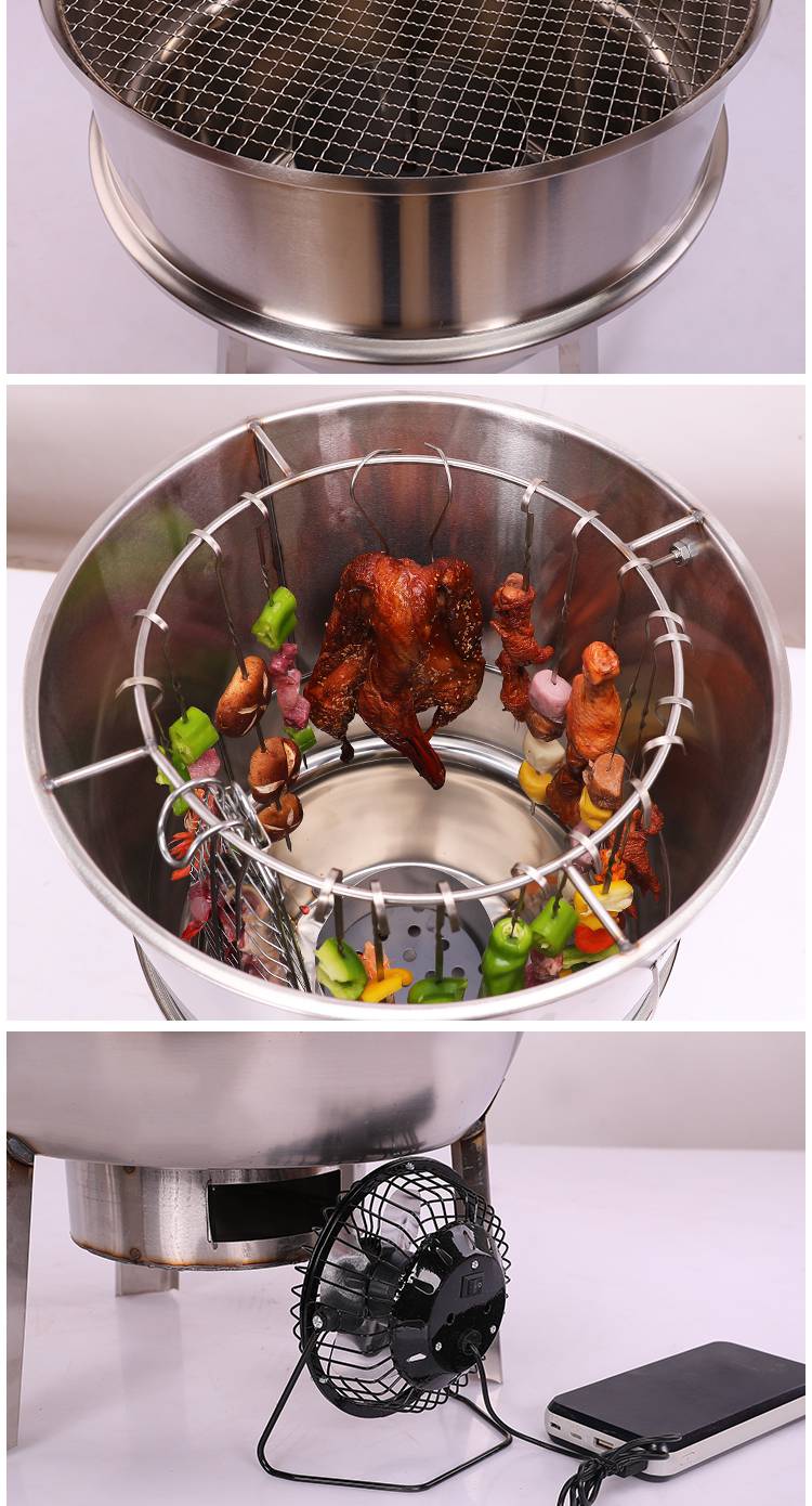 圆形烧烤炉桶 不锈钢烧烤炉家用无烟商用烧烤桶户外木炭烤肉野外烤鸡