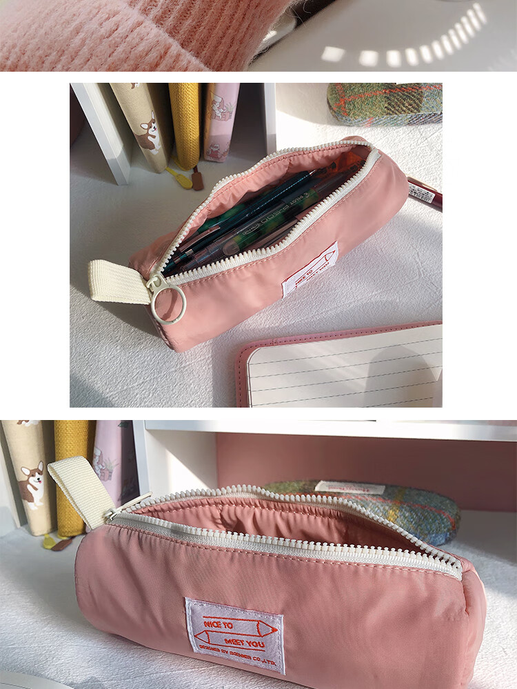 韩三明治笔袋ins日系女初高中生色高颜值个性简约拉链文具盒熊来跑 米