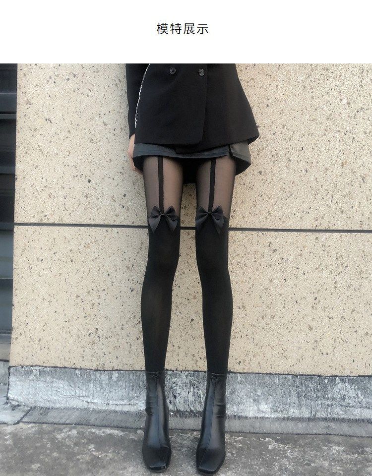 蝴蝶结丝袜女士蝴蝶结打底袜性感丝袜白丝连裤袜光腿神器白色袜子薄款