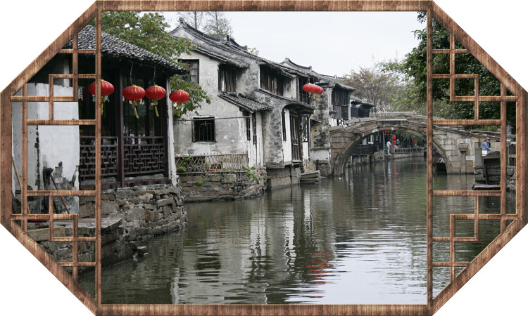 小米mi生态同款3d立体中国风古典假窗户墙贴画复古老城风景中式假窗