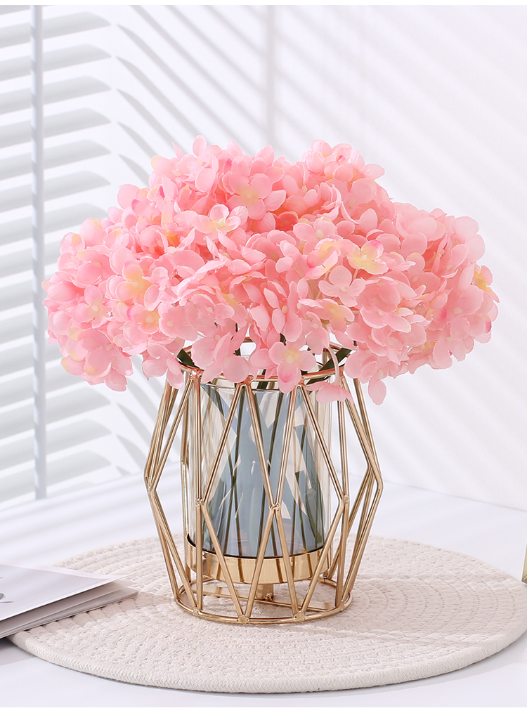 客厅餐桌电视柜茶几桌面装饰花艺摆件摆放绣球花圆形花瓶绣球粉色8支