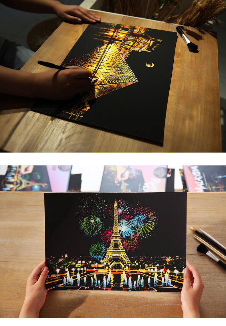 情侣刮刮画diy 彩色夜景刮画第三版世界城市夜景刮画大人手工制作送
