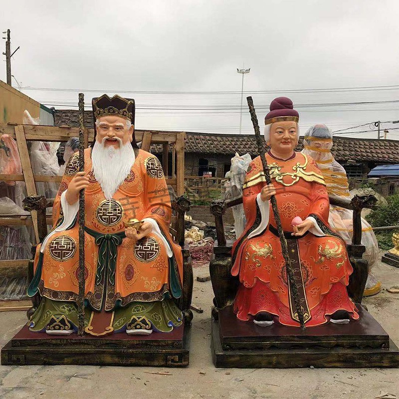 土地公公土地婆婆佛像生漆脫胎福德正神社公樹脂銅雕土地爺土地神 深