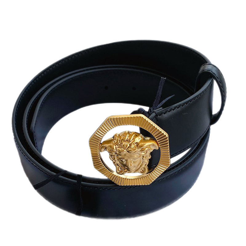 【精品】versace范思哲 金色美杜莎腰带 黑色光面皮 be 黑色 100