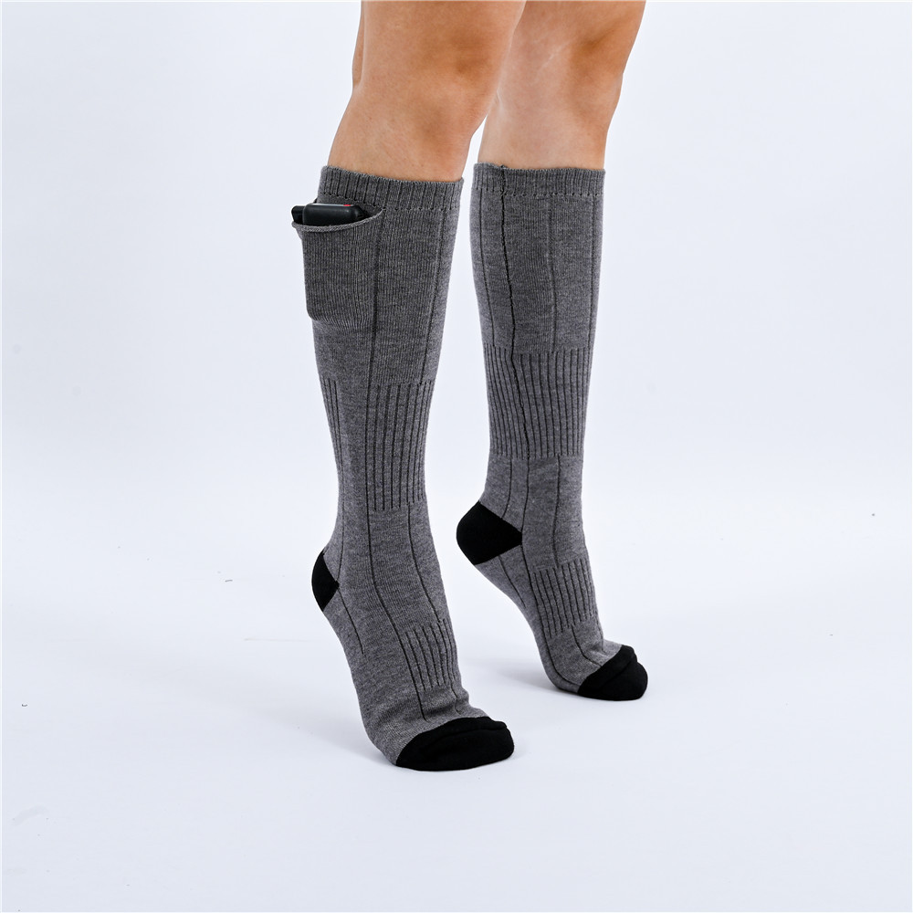 发热袜子男女士弹力线电加热袜子可调温锂电池37v电加热袜灰色上下