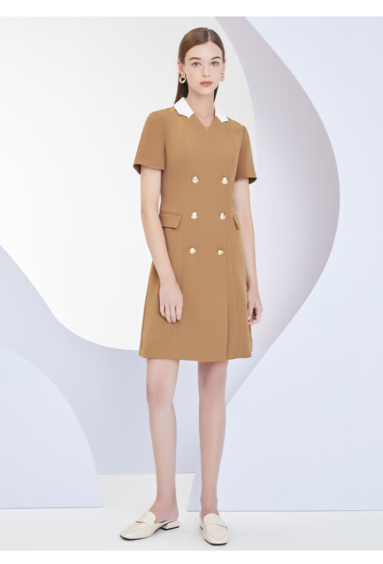scofield女装22春夏季通勤商务新品收腰显瘦短袖中长款西装裙连衣裙