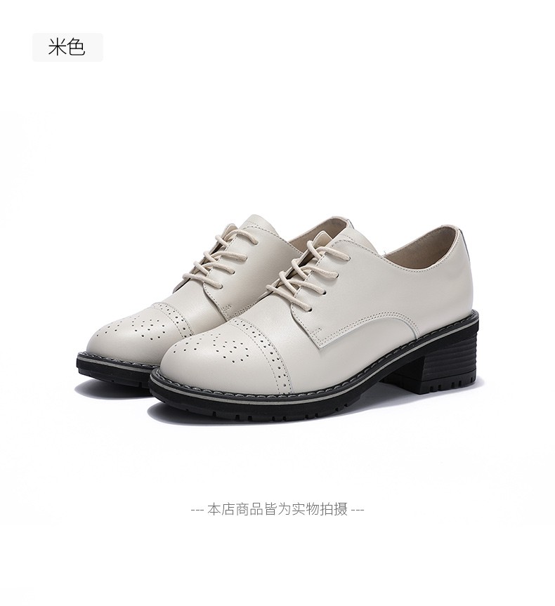 法国montagut梦特娇 布洛克女鞋百搭单鞋雕花系带休闲鞋 白色 36