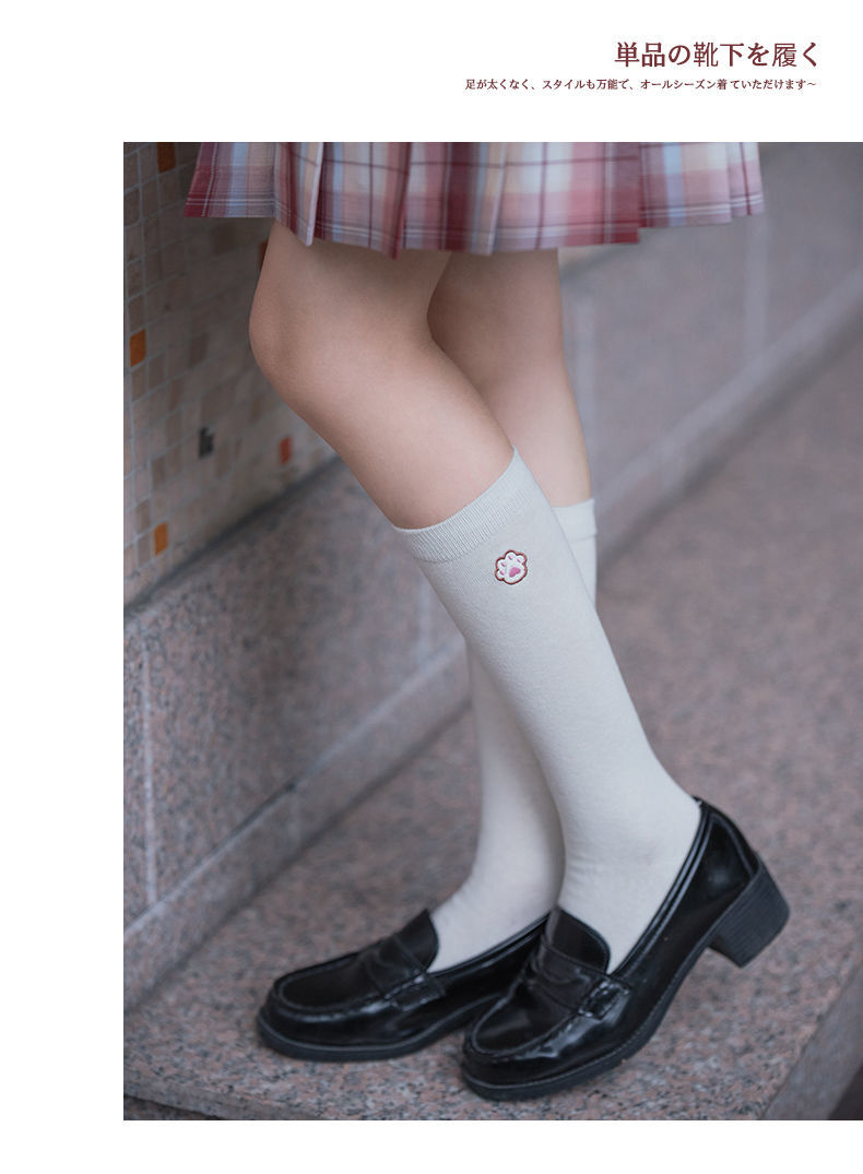 女士jk中筒袜猫爪刺绣半腿袜基础款制服袜日系可爱白色小腿袜黑学生袜