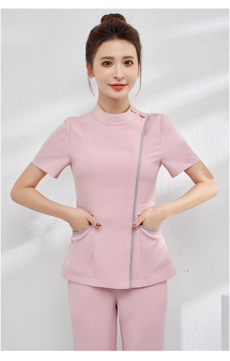 美容院养生馆美容服牙科工作服女夏季白色护士服短袖气质套装定制款