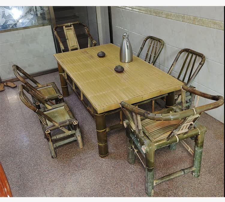 手工竹椅子竹桌子家用户外休闲阳台桌椅茶几茶桌饭店餐桌农家方桌无背