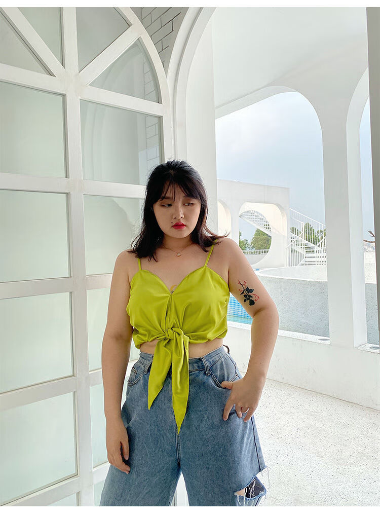 性感吊带泫雅风大码吊带背心胖度假风蝴蝶结蹦迪性感裹胸上衣女 图片