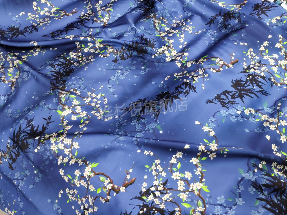 布料桑蚕丝面料夏季高端重磅弹力缎布料 印花丝绸印染连衣裙旗袍面料