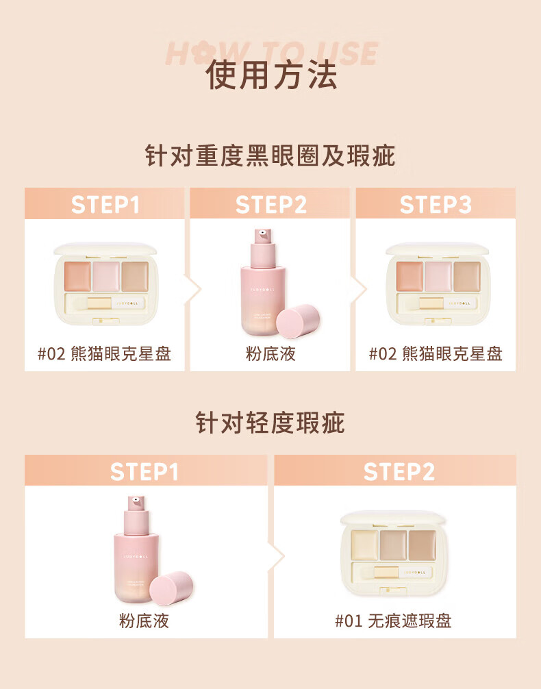 橘朵（Judydoll）三色遮瑕膏 遮瑕液遮泪沟黑眼圈斑点雀斑痘痘修饰【达人专享】 #01无痕遮瑕盘 3色