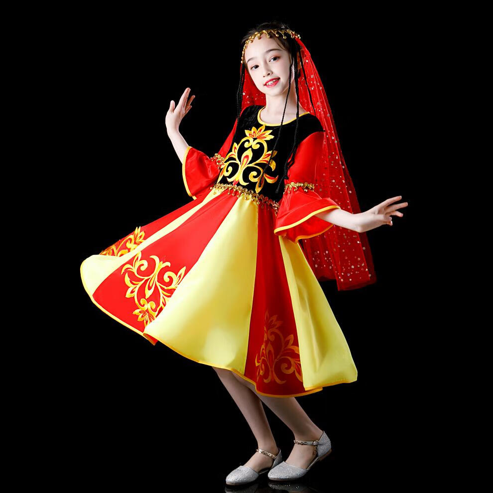 伊强满儿童新疆舞蹈服装女童维吾尔族演出服饰幼儿少数民族印度舞表演