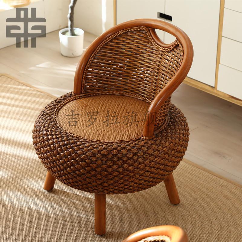 竹编藤椅榻榻米藤椅阳台座椅靠背家用圆凳矮凳藤编坐凳椅子田园编织小