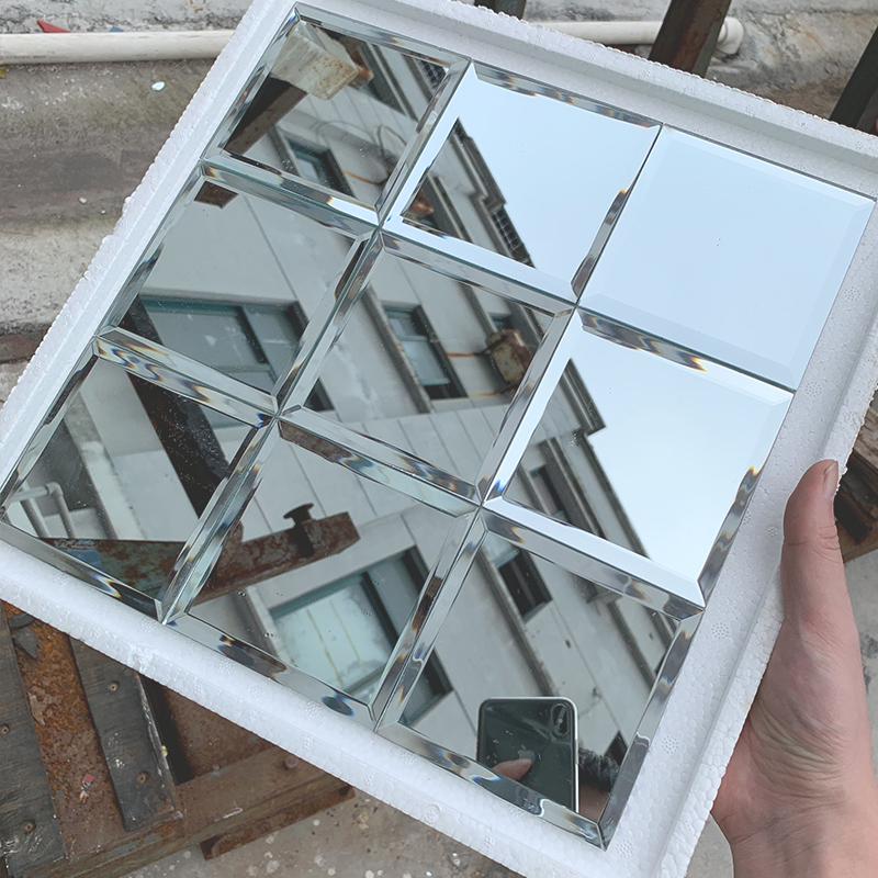 五面磨边倒边斜边玻璃镜面电视背景墙贴马赛克瓷砖自粘10厘米颗粒磨边