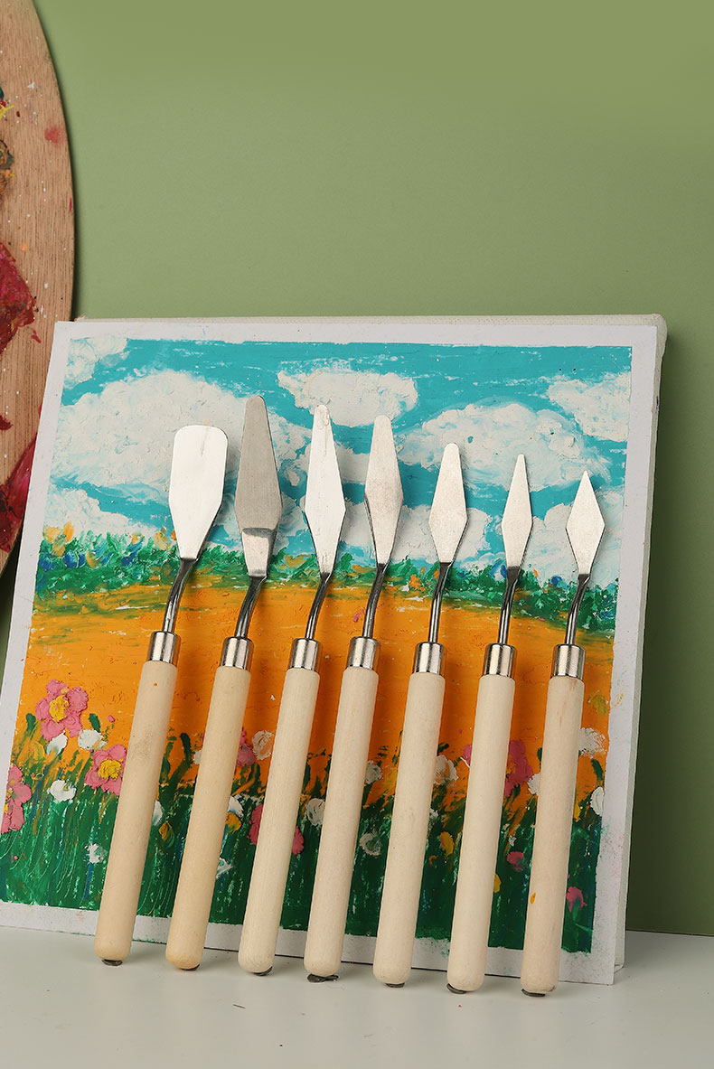 言溯油画刀颜料刮刀丙烯水粉颜料工具平头小尖刀美术用品用具 原木款