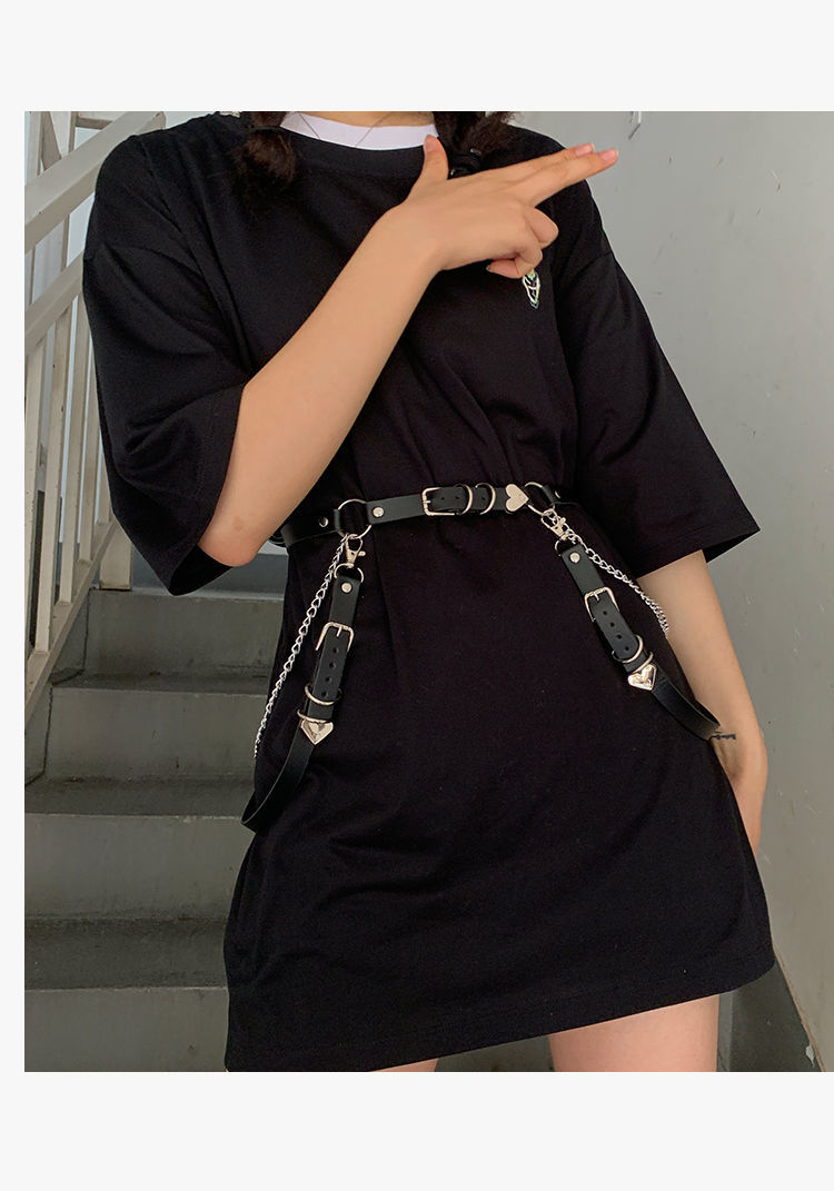 征涩新款背带链原宿暗黑多用腰链背带链嘻哈潮范腰带酷朋克爱心腰链腿