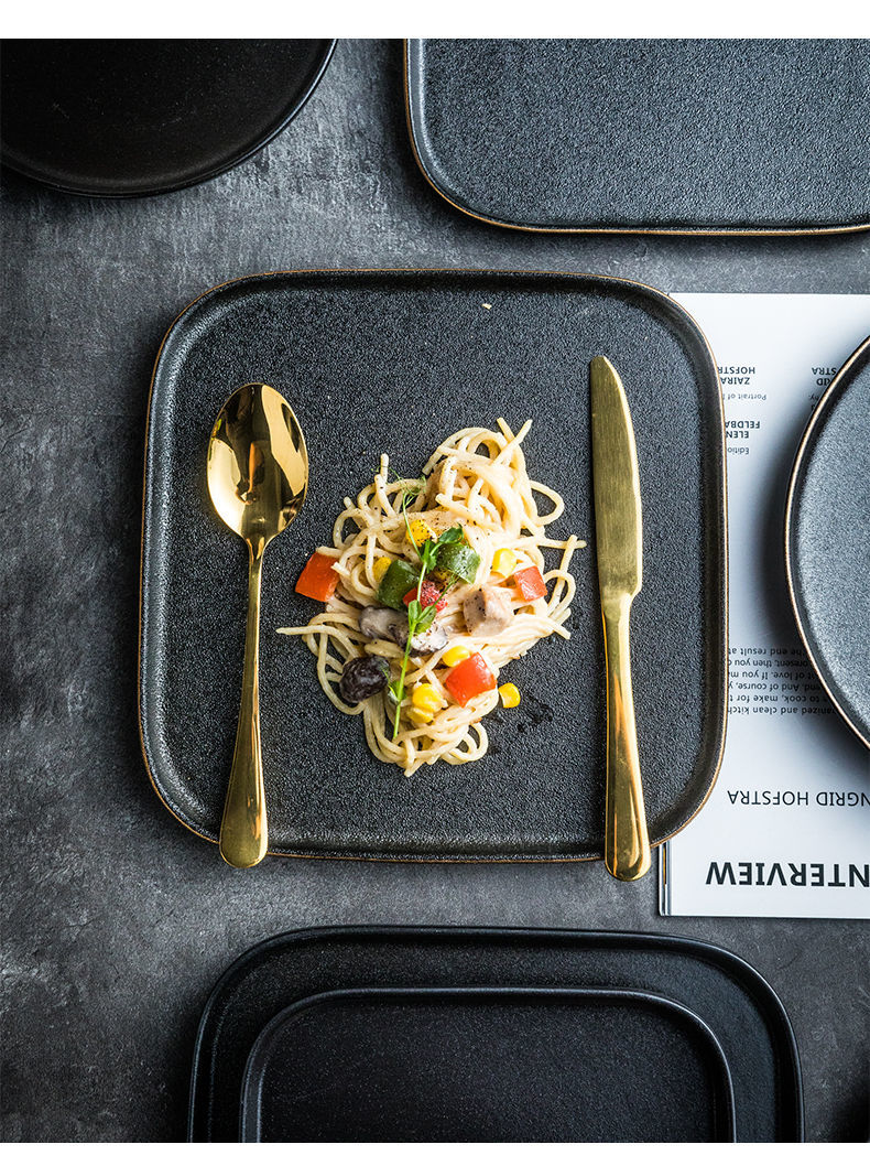 驰诺 黑色磨砂牛排餐盘西式家用牛排盘子西餐盘刀叉套西餐厅牛排盘 10