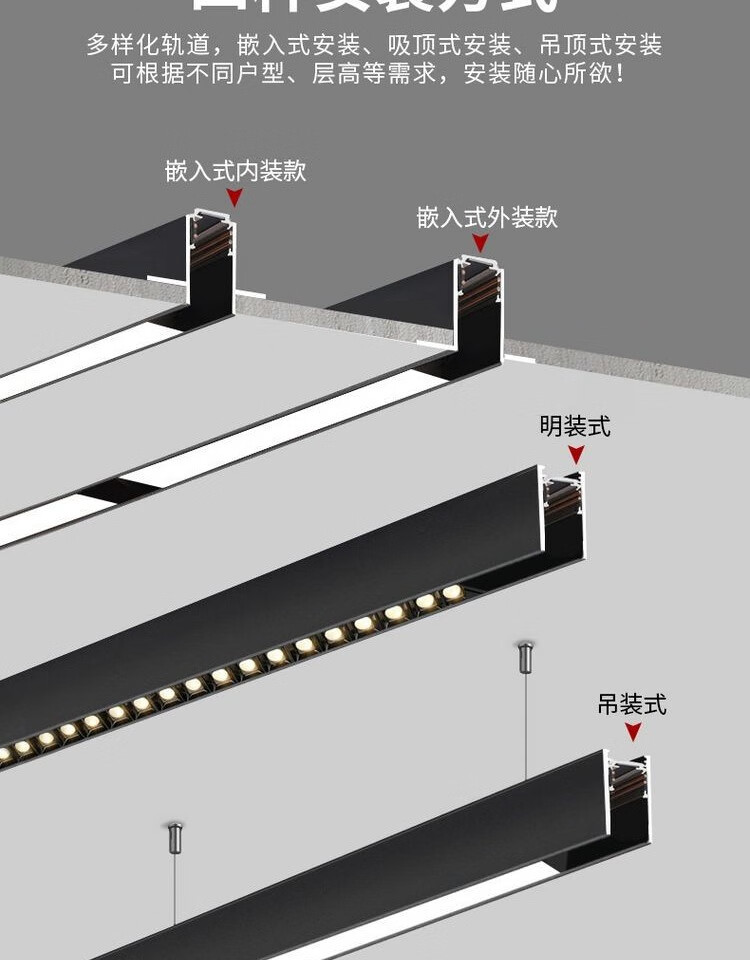 20寬磁吸軌道燈嵌入式暗裝射燈無邊 客廳線條泛光燈明裝導軌槽 摺疊