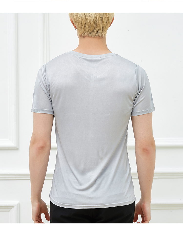 shihokoo夏季新款真丝v领短袖汗衫薄款桑蚕丝双面针织文化衫舒适透气