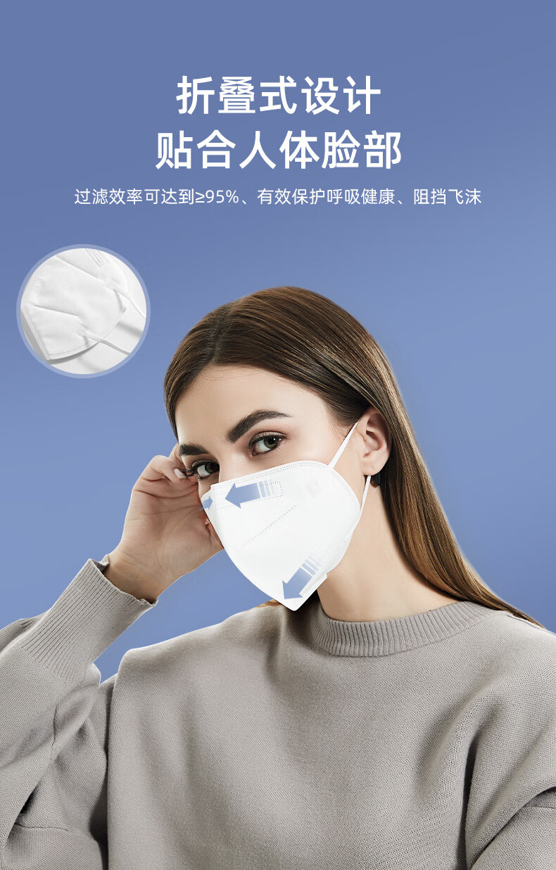 奥美医疗n95防护口罩独立包装耳挂型折叠式n95口罩1只独立装