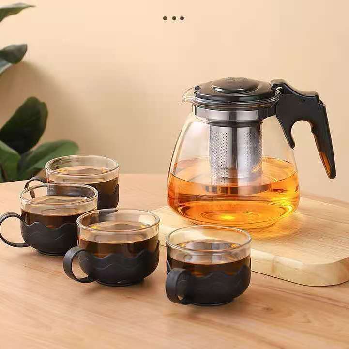 开水直冲花茶壶耐热玻璃家用餐厅茶具不锈钢过滤大容量冲茶器飘逸杯沏
