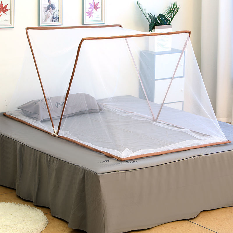 折叠蚊帐免安装蚊帐加密加厚单双人便携式蚊帐学生宿舍简易蚊帐 棕色