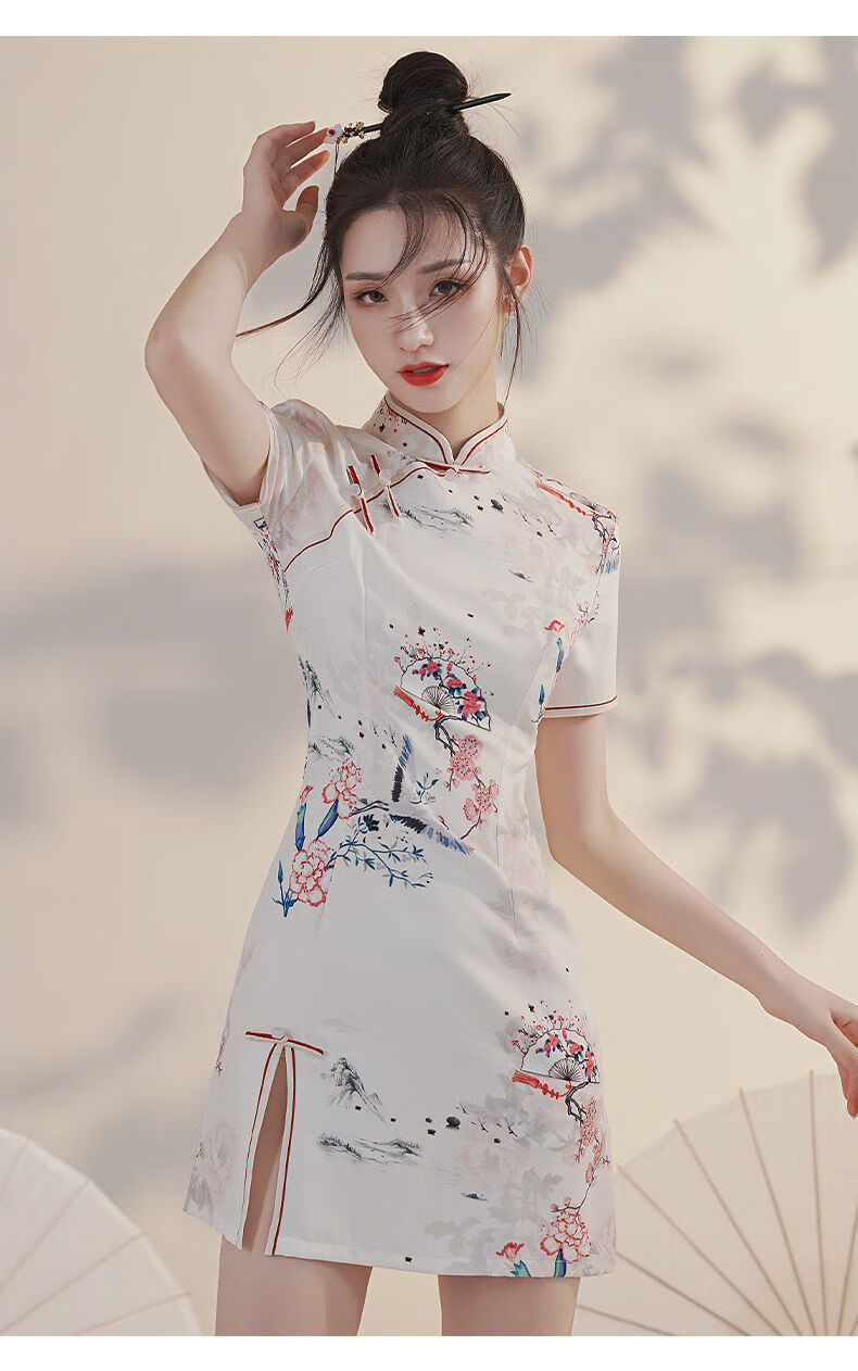 惦慕2022年新款夏季国潮改良旗袍年轻款小个子少女国风连衣裙甜美短款