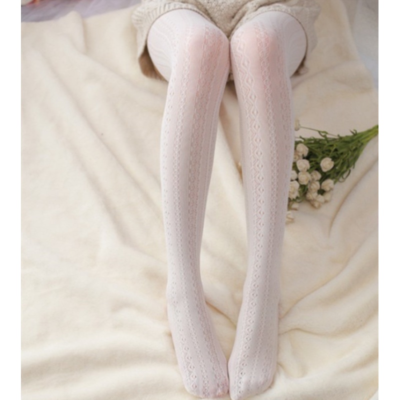 新款日系洛丽塔公主复古蕾丝镂空唯美条纹名媛白色丝袜连裤打底袜