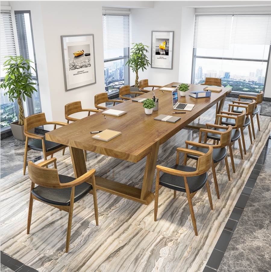 慕帆mufan北欧实木会议桌长桌大板桌原木工业风办公桌会议室工作台