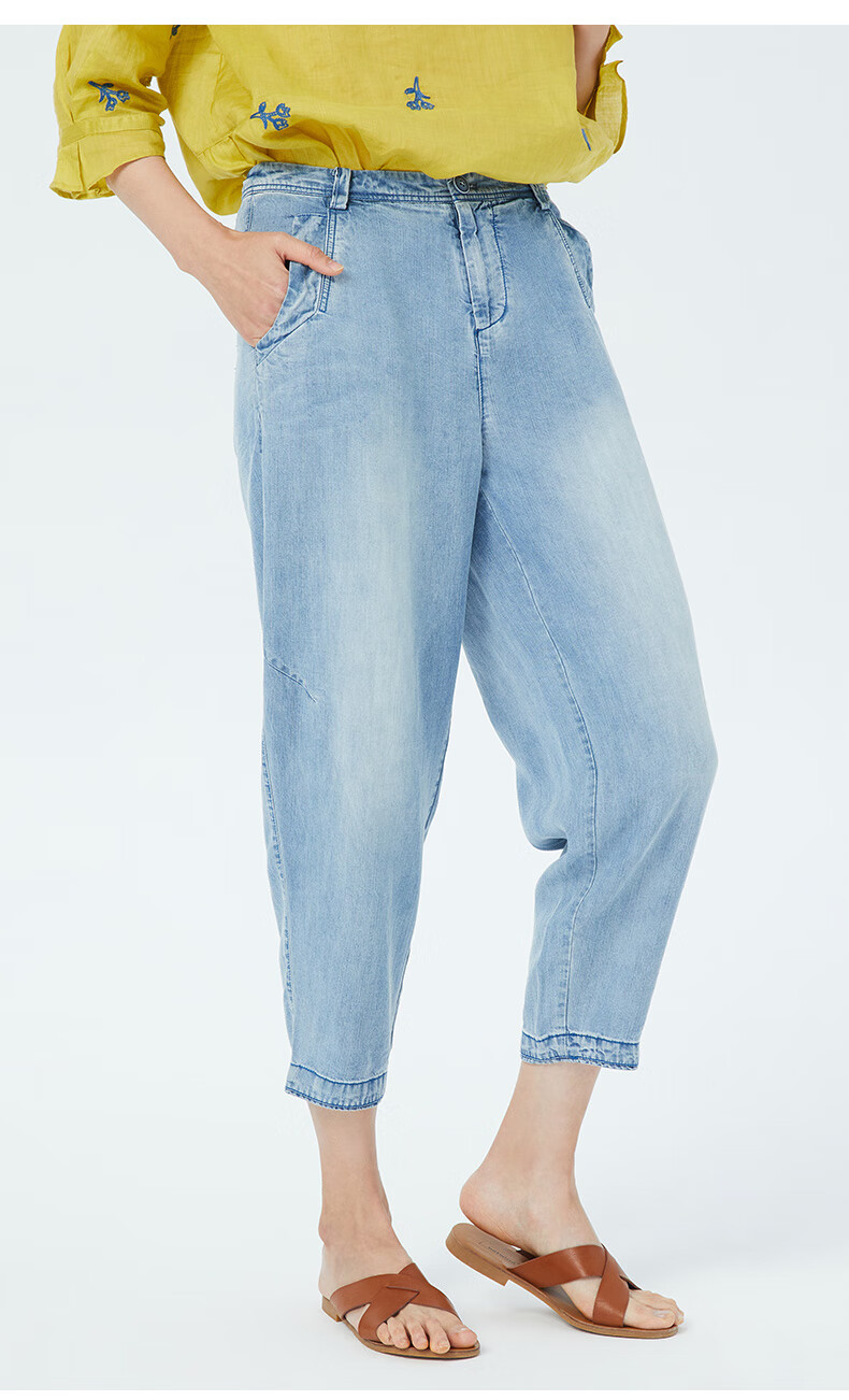 斯琴女裤仔蓝色薄款九分宽松萝卜裤型牛仔裤ckc2015仔兰s