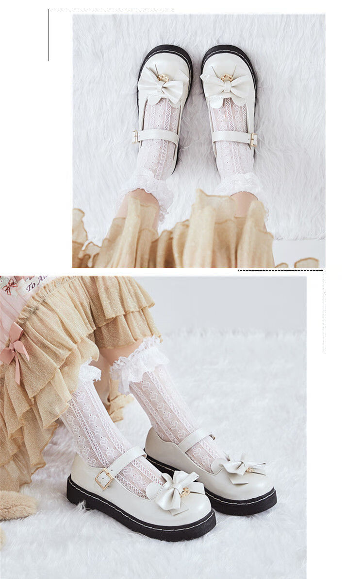 2022春季新款梅露露绵羊泡芙lolita日系花边圆头学生小皮鞋女 珠光