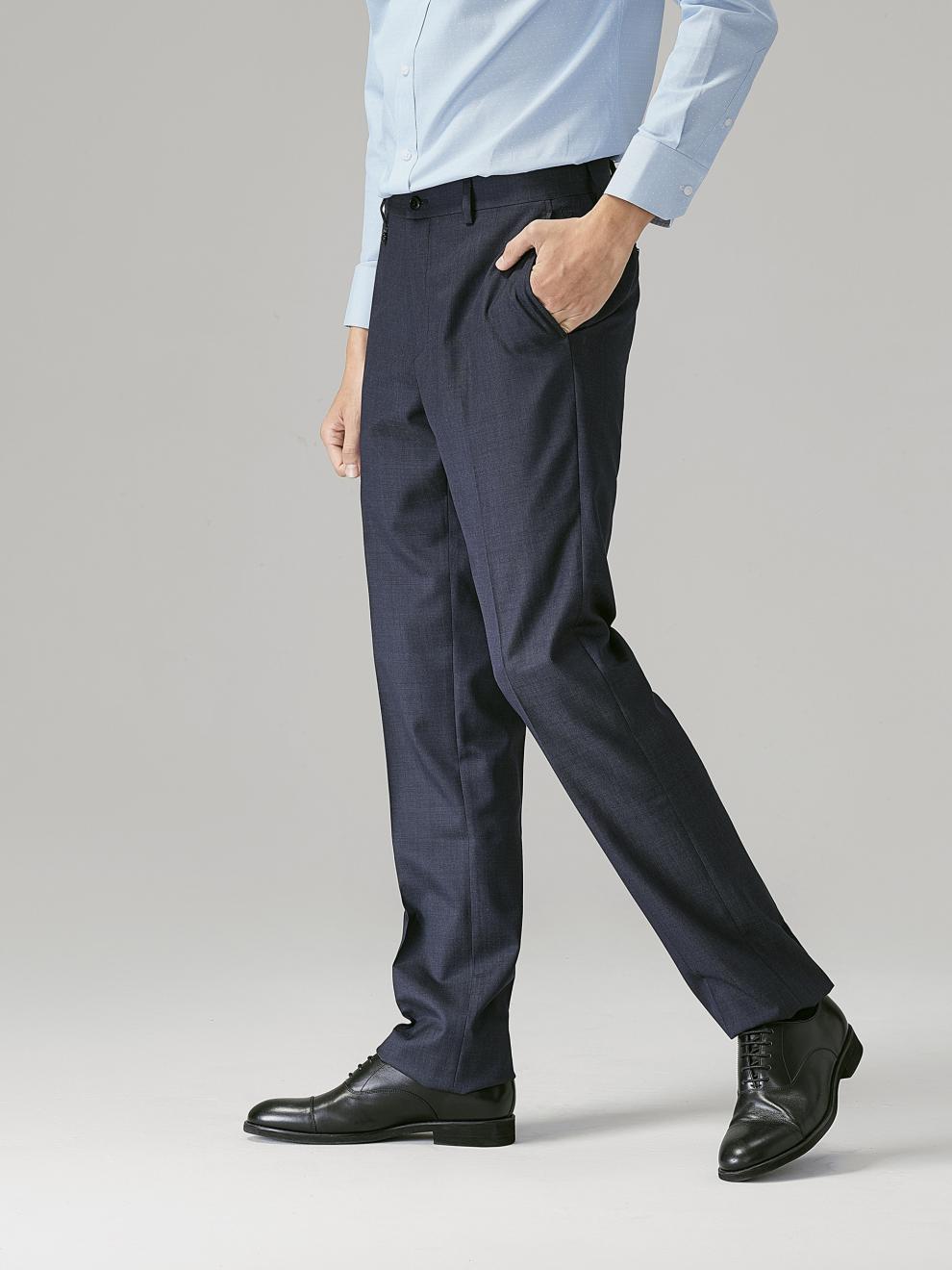 男士绵羊毛混纺舒适挺括有型时尚暗纹提花商务修身西裤长裤深蓝8533