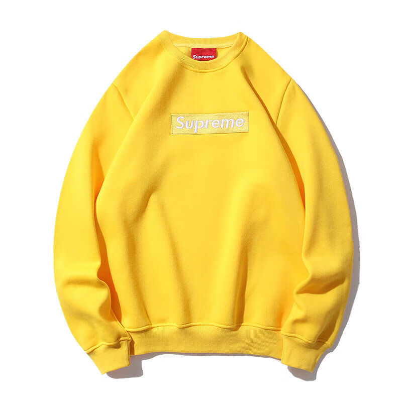 潮牌supreme联名同款boxlogo罗纹刺绣加绒上衣男女复刻重磅圆领卫衣黑