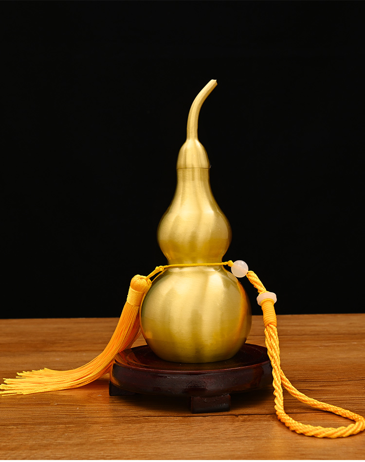 2022新款实木木鱼法器 造化入铜开口葫芦黄铜葫芦五帝钱摆件铜八卦