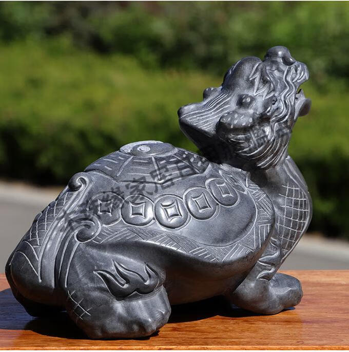 石雕龙龟摆件石头雕刻龙头龟霸下办公室客厅茶宠家居装饰原石雕刻木珠