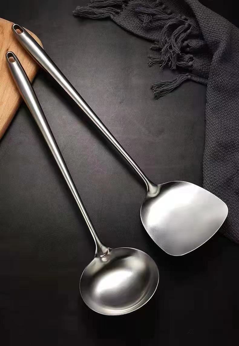 abay304不锈钢炒勺厨师专用炒菜勺子家用加长柄锅铲锅勺铲子汤勺手勺