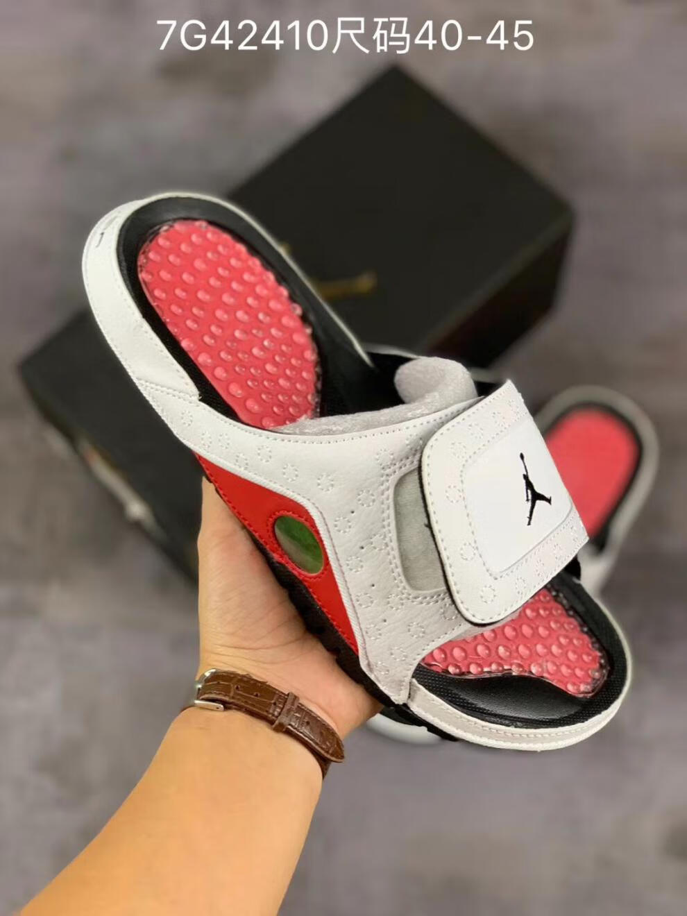 aj拖鞋夏季男情侣拖鞋魔术贴沙滩鞋外穿按摩防滑一字拖鞋aj13酷灰39