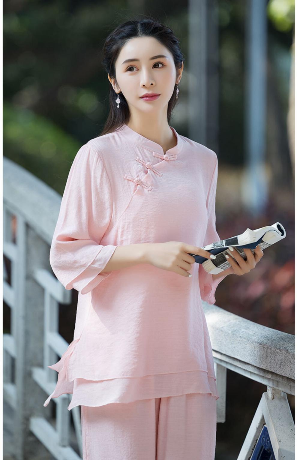 居士服拜佛打坐服女夏中国风复古文艺禅修服禅意中式民国风茶服套装女