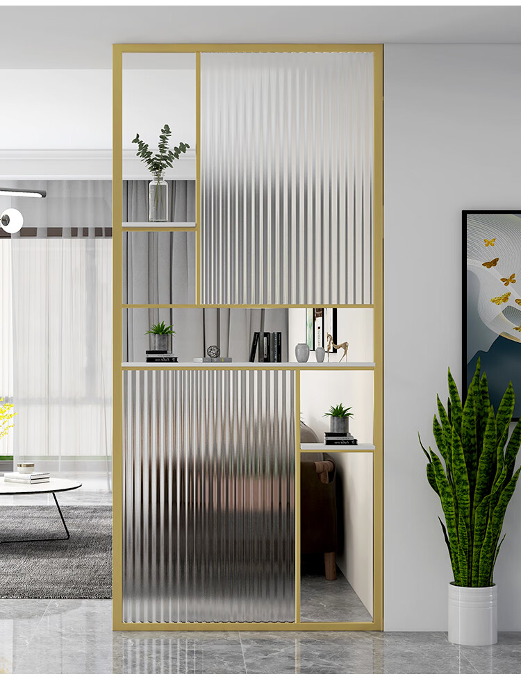 长虹玻璃轻奢简约现代钢化长虹玻璃隔断客厅入户金属玄关屏风不锈钢