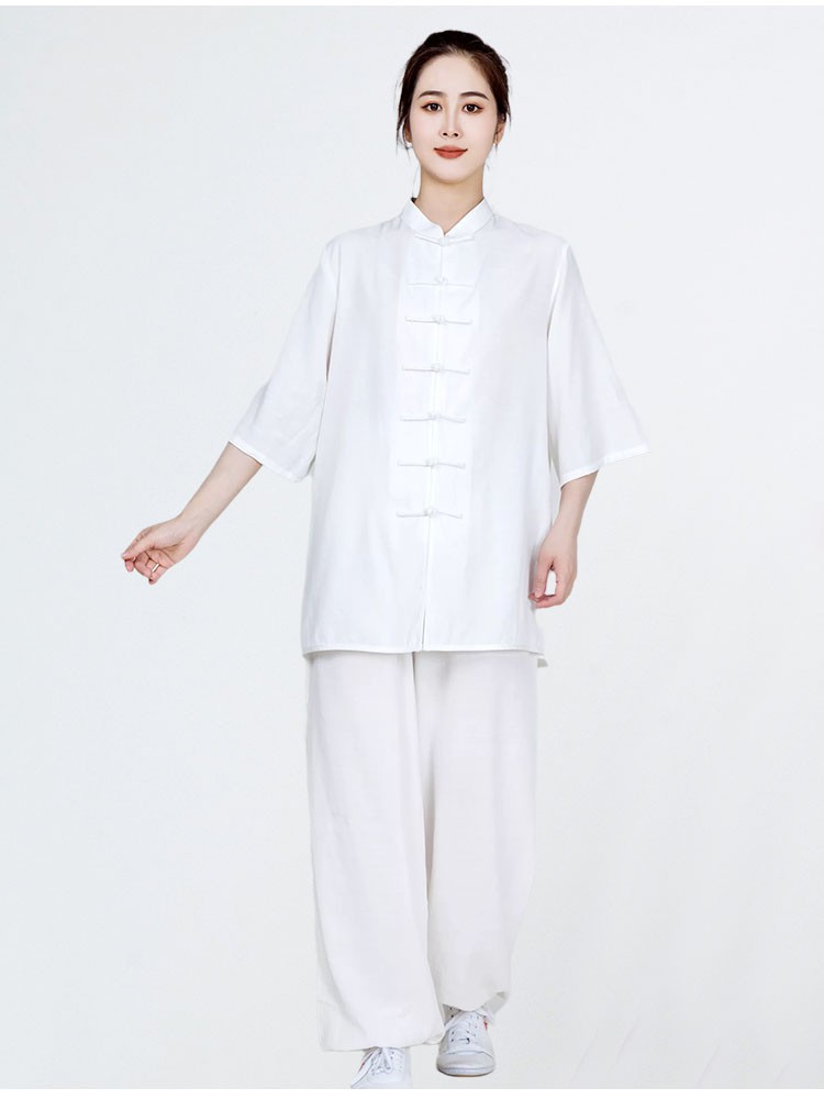 2022新款夏季太极服亚麻宏情棉绸女装棉麻薄款武术练功太极服黄色男女
