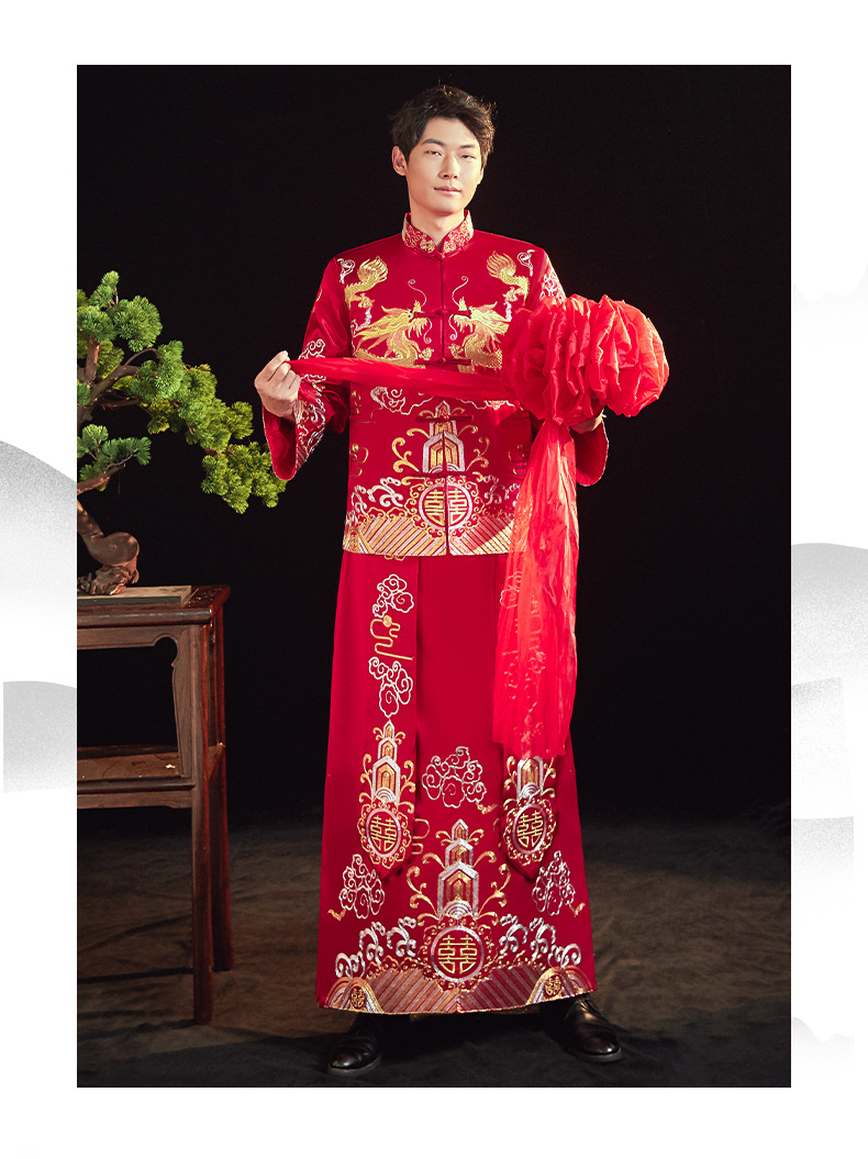 秀禾服男士新郎中式2022新款男装结婚礼服婚礼接亲古装婚服龙凤褂