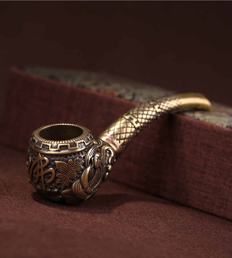 都田手工铜烟斗雕龙传统老式便携雕花旱烟袋锅子男礼物小号佛祖烟斗