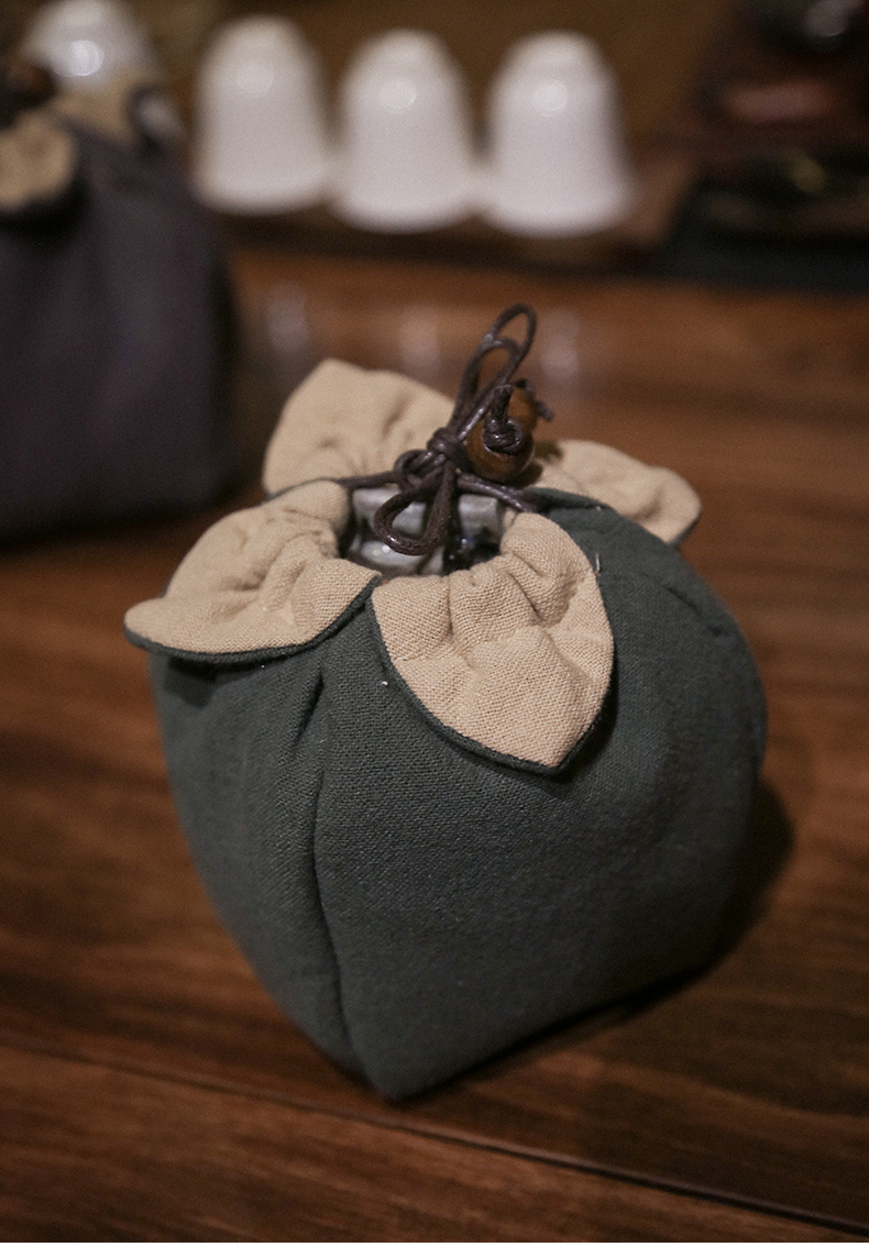 手工缝线棉麻布包杯子茶壶收纳包布袋杯袋壶袋功夫茶具一壶一杯蓝色