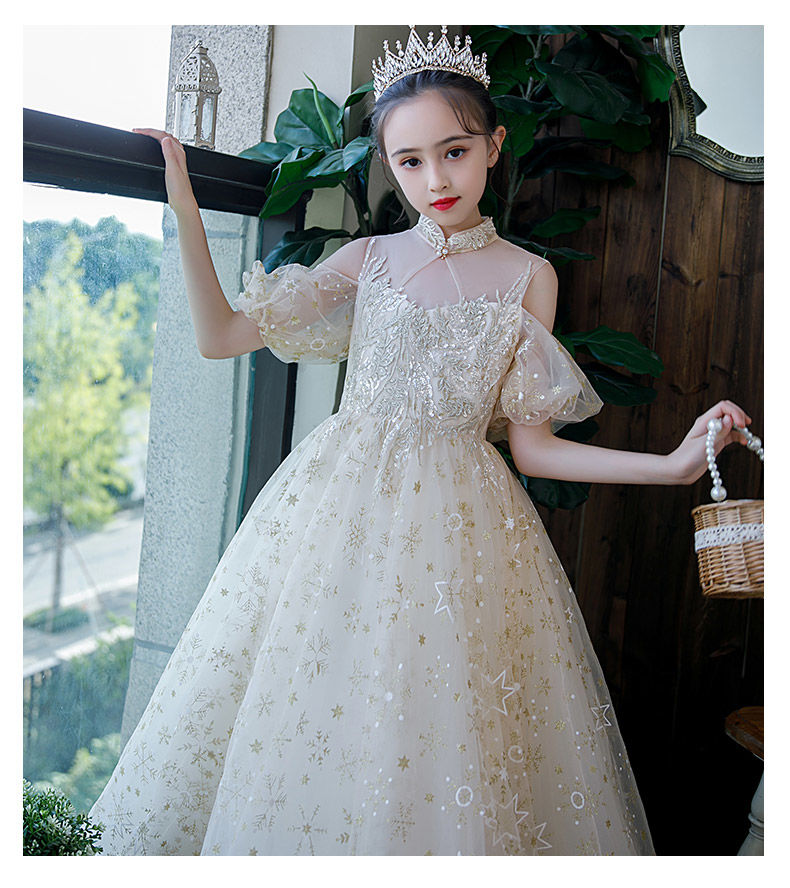 童装旗舰儿童婚纱女童晚礼服花童公主裙主持人钢琴演出服白纱裙生日