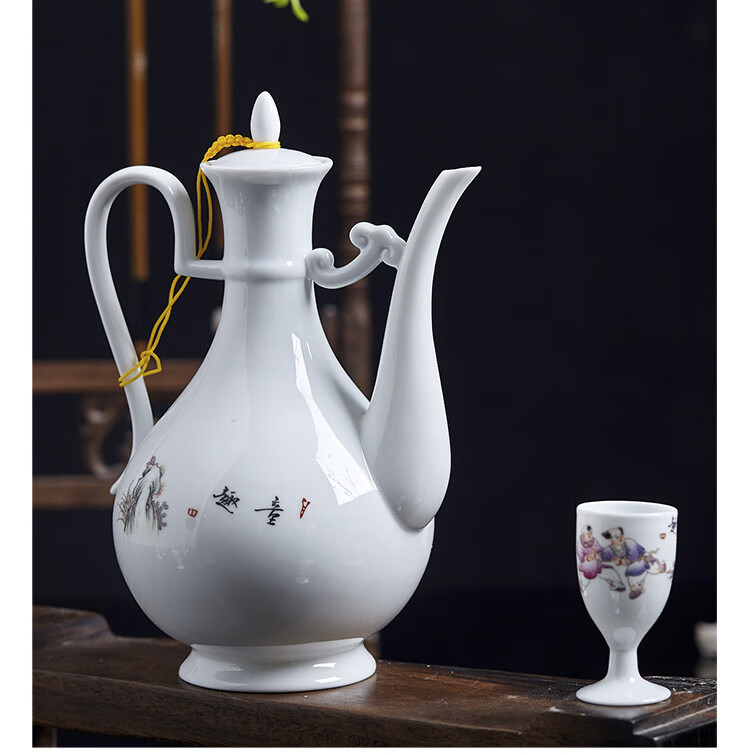 锌梁景德镇青花瓷酒具套装一斤酒具分酒器白酒酒壶小酒盅高脚杯500ml
