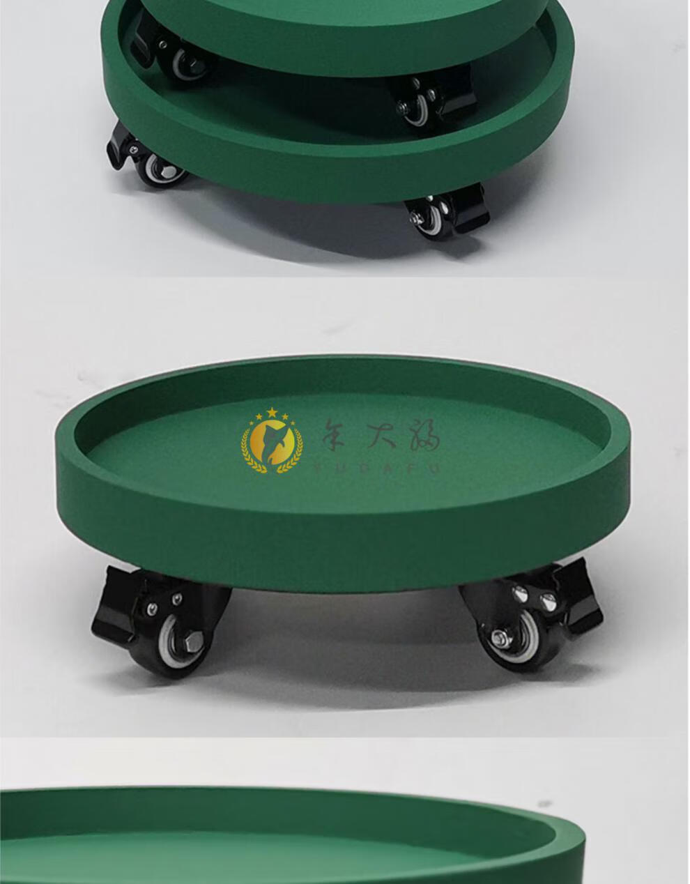 万向轮托盘孔雀绿pp橡胶托盘带滚轮花盆圆型移动底托万向轱辘接水北欧